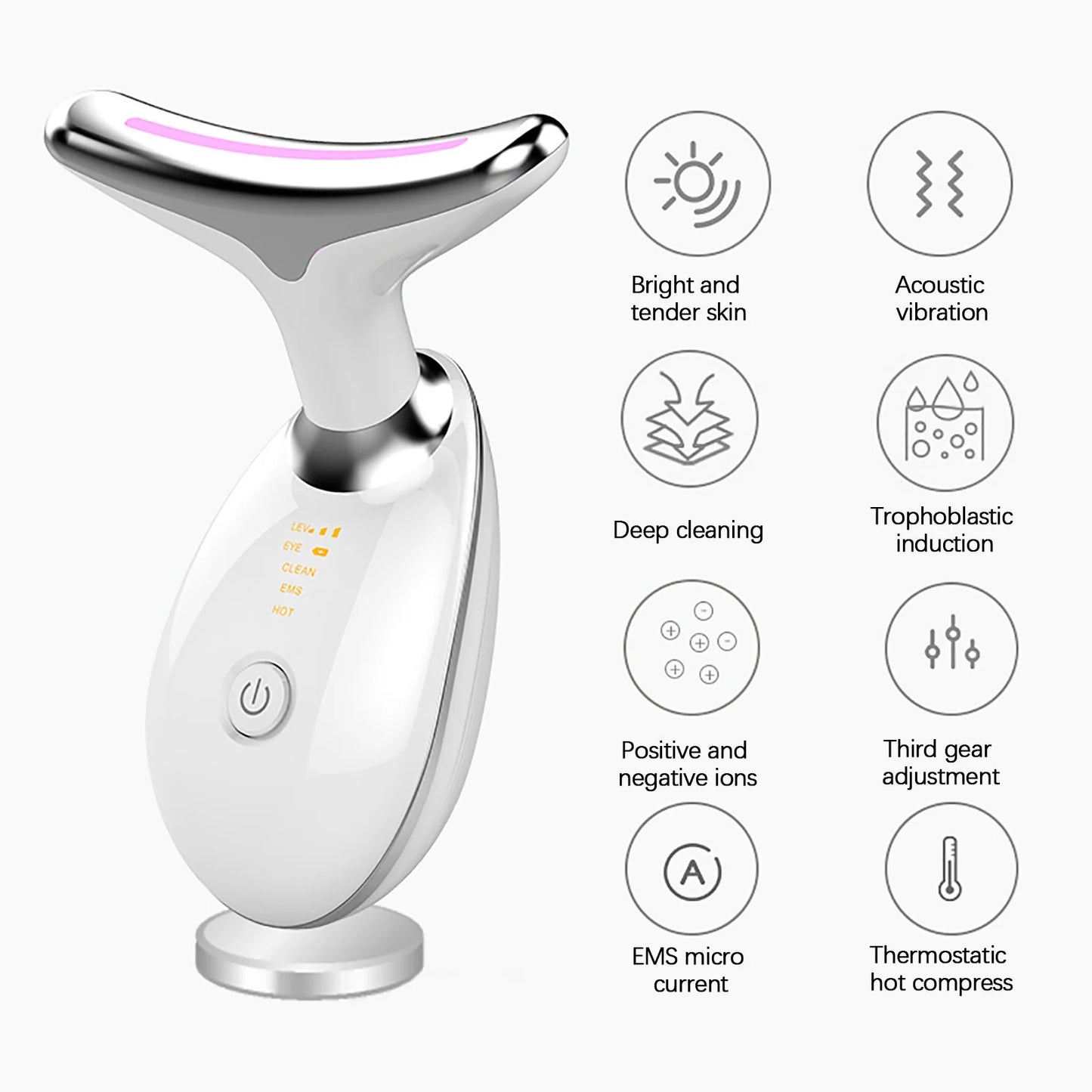 Revolutionary 3-in-1 Neck and Face Beauty Device: Portable Facial Massager for Skin Care, Face Sculpting, Vibration, Thermal, and Microcurrent Therapy